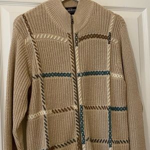 Woolrich Women's Full Zip Sweater Size Large Wool Cotton Beige Birch Shaker